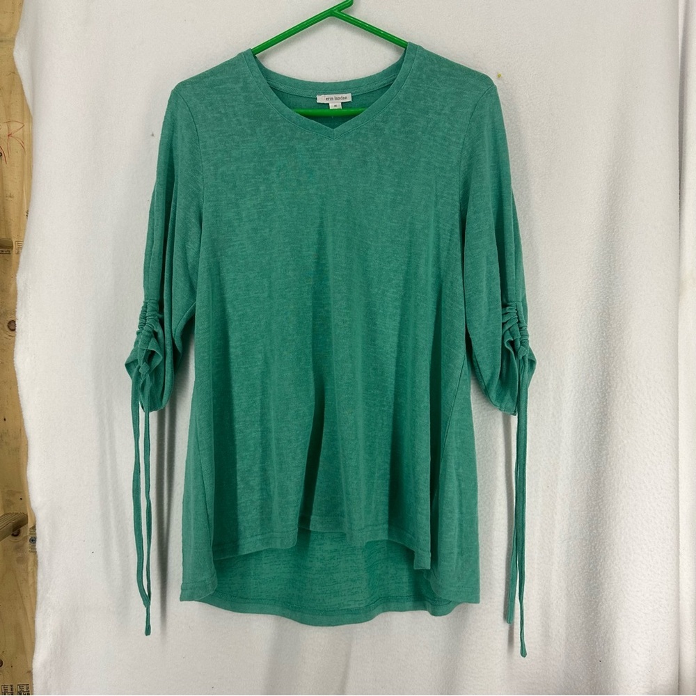 Erin London Half Sleeve V Neck Shirt Womens Medium Green